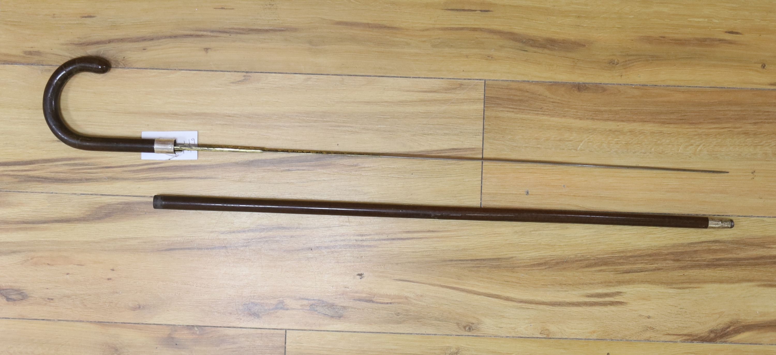A French Toledo bladed swordstick, 19th century 87cm long